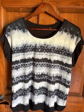 Apt. 9 Black & White Tie-Dye Cap Sleeve Top Women's PS